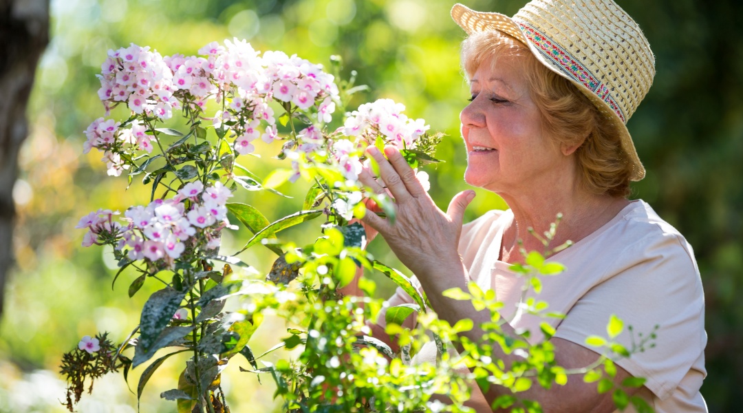 Senior with flowers